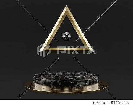Marble pedestals or podiums with golden frames and decor 3d rendering 81456477