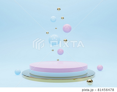 Marble pedestals or podiums with golden frames and decor 3d rendering 81456478