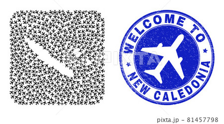 Welcome Scratched Badge and New Caledonia Islands Map Airflight Hole Mosaic Welcome Scratched Badge and New Caledonia Islands Map Airflight Hole Mosaic 81457798