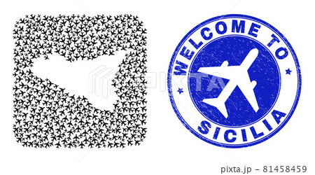 Welcome Rubber Stamp and Sicilia Map Aero Subtracted Mosaic Welcome Rubber Stamp and Sicilia Map Aero Subtracted Mosaic 81458459