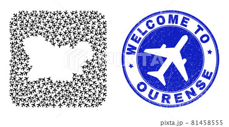 Welcome Scratched Badge and Ourense Province Map Airflight Hole Mosaic Welcome Scratched Badge and Ourense Province Map Airflight Hole Mosaic 81458555