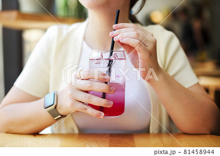 Crop woman enjoying cold drink Crop woman enjoying cold drink 81458944