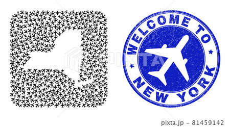 Welcome Watermark Stamp Seal and New York State Map Air Flight Inverted Mosaic Welcome Watermark Stamp Seal and New York State Map Air Flight Inverted Mosaic 81459142