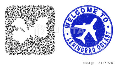 Welcome Watermark Seal and Leningrad Region Map Air Plane Hole Mosaic Welcome Watermark Seal and Leningrad Region Map Air Plane Hole Mosaic 81459281