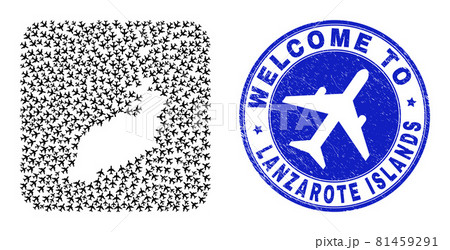 Welcome Grunge Badge and Lanzarote Islands Map Aviation Hole Mosaic 81459291