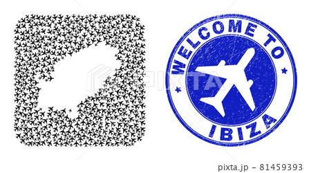 Welcome Grunge Stamp Seal and Ibiza Island Map Airline Hole Mosaic Welcome Grunge Stamp Seal and Ibiza Island Map Airline Hole Mosaic 81459393