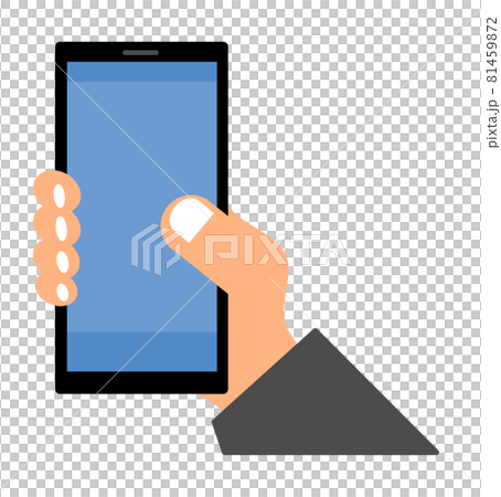 スマホを片手で持って操作をしているイラストのイラスト素材