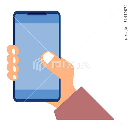 スマホを片手で持って操作をしているイラストのイラスト素材