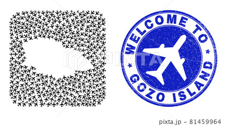 Welcome Grunge Seal and Gozo Island Map Airport Stencil Mosaic 81459964