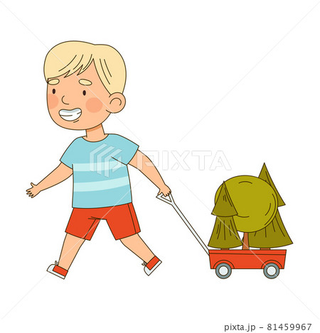 Little Boy Pulling Trolley with Trees Saving Planet Taking Care of Globe Planting Vector Illustration Little Boy Pulling Trolley with Trees Saving Planet Taking Care of Globe Planting Vector Illustration 81459967