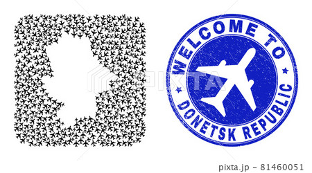 Welcome Rubber Badge and Donetsk Republic Map Airplane Hole Mosaic Welcome Rubber Badge and Donetsk Republic Map Airplane Hole Mosaic 81460051