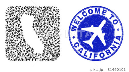 Welcome Rubber Stamp and California State Map Airport Inverted Mosaic 81460101