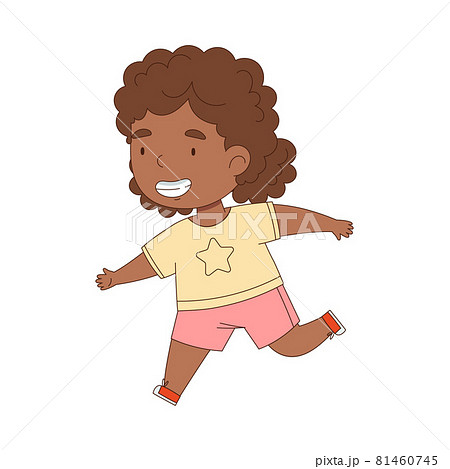 Cheerful Little African American Girl Running のイラスト素材