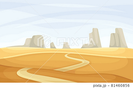Winding Road Going into the Distance and Sandy Hill Vector Illustration 81460856