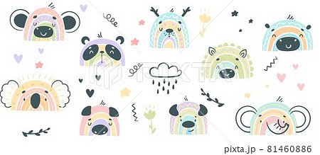 Cute Rainbow Animal for Childish Nursery Decor Vector Set Cute Rainbow Animal for Childish Nursery Decor Vector Set 81460886