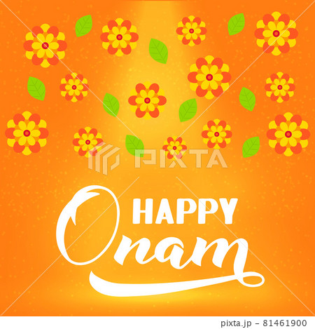 Happy Onam calligraphy background with hand lettering. South Indian Kerala traditional festival. Vector template for banner, typography poster, greeting card, flyer, etc Happy Onam calligraphy background with hand lettering. South Indian Kerala traditional festival. Vector template for banner, typography poster, greeting card, flyer, etc 81461900