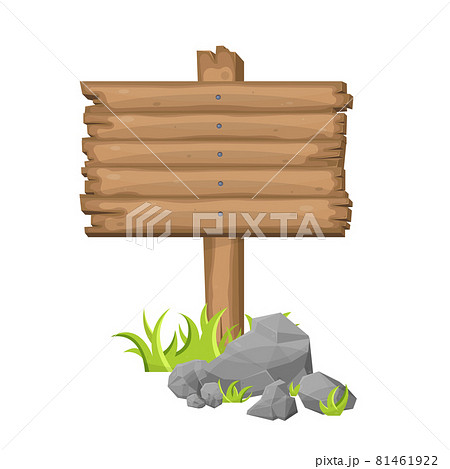 Wooden sign board on grass in cartoon style 81461922