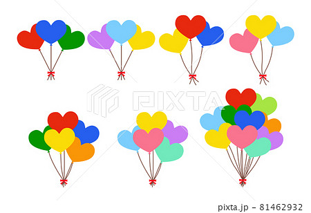 複数のハート形の風船のベクターイラストセットのイラスト素材