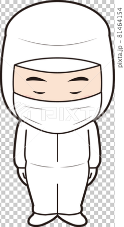 一個穿著防塵服的男人鞠躬 一個穿著防塵服的男人鞠躬 81464154