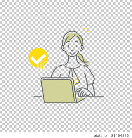 インターネットで手続きをする女性 シンプルでお洒落な線画イラスト インターネットで手続きをする女性 シンプルでお洒落な線画イラスト 81464886