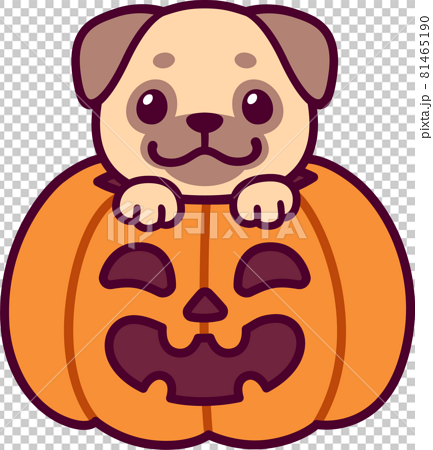 Cute cartoon pug dog with Halloween pumpkin - Stock Illustration [81465190]  - PIXTA