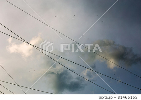 clouds after storm with wires background 81466165