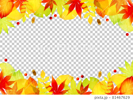 水彩風格秋葉上下線 81467629