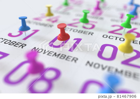 November 1 date and push pin on a calendar, 3D rendering November 1 date and push pin on a calendar, 3D rendering 81467906