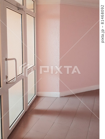 White plastic aluminum door with glass partition, modern office space interior, vertical frame 81468092