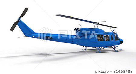 Blue small military transport helicopter on white isolated background. The helicopter rescue service. Air taxi. Helicopter for police, fire, ambulance and rescue service. 3d illustration. Blue small military transport helicopter on white isolated background. The helicopter rescue service. Air taxi. Helicopter for police, fire, ambulance and rescue service. 3d illustration. 81468488