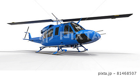 Blue small military transport helicopter on white isolated background. The helicopter rescue service. Air taxi. Helicopter for police, fire, ambulance and rescue service. 3d illustration. 81468507
