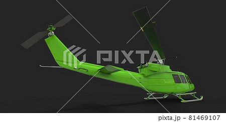 Green small military transport helicopter on black isolated background. The helicopter rescue service. Air taxi. Helicopter for police, fire, ambulance and rescue service. 3d illustration. Green small military transport helicopter on black isolated background. The helicopter rescue service. Air taxi. Helicopter for police, fire, ambulance and rescue service. 3d illustration. 81469107