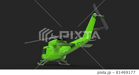 Green small military transport helicopter on black isolated background. The helicopter rescue service. Air taxi. Helicopter for police, fire, ambulance and rescue service. 3d illustration. Green small military transport helicopter on black isolated background. The helicopter rescue service. Air taxi. Helicopter for police, fire, ambulance and rescue service. 3d illustration. 81469177