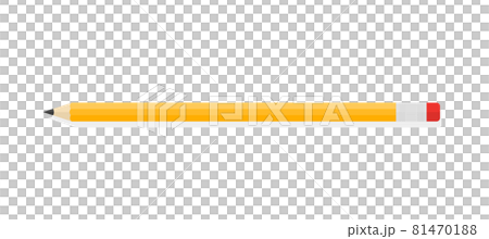 一本の横向きの黄色い鉛筆が置かれた白紙 赤い消しゴム付きの黒い芯のペンシル 白背景のイラスト素材