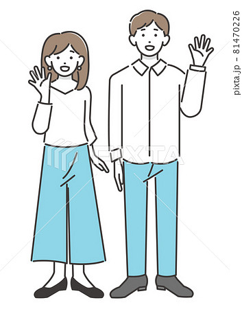笑顔で手を振る 若いカップルのベクターイラスト素材 シンプル 子供 夫婦 赤ちゃんのイラスト素材