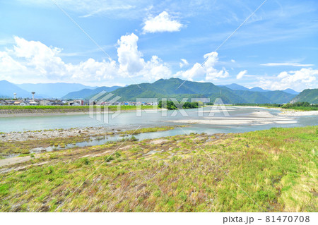 古舟橋/千曲川より下流方面を望む(長野県上田市)【2021.8】 古舟橋/千曲川より下流方面を望む(長野県上田市)【2021.8】 81470708