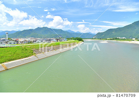 古舟橋／千曲川より下流方面を望む(長野県上田市)【2021.8】 81470709
