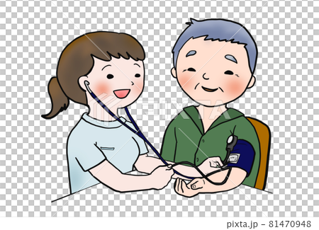 血圧測定をしている医療従事者(看護師，理学療法士，作業療法士) 81470948