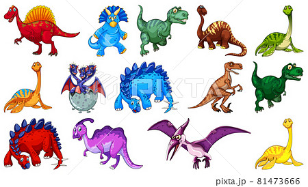 Different dinosaurs cartoon character and fantasy dragons isolated 81473666
