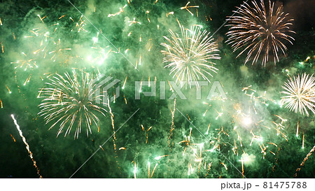 Green Firework celebrate anniversary happy new year 2022, 4th of july holiday festival. Green firework in night time celebrate national holiday. Countdown to new year 2022 festival party time event Green Firework celebrate anniversary happy new year 2022, 4th of july holiday festival. Green firework in night time celebrate national holiday. Countdown to new year 2022 festival party time event 81475788