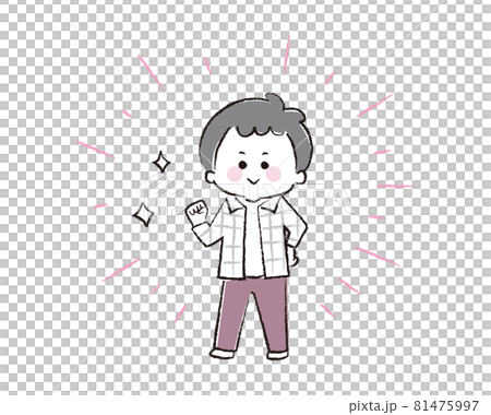 やる気がみなぎっている小学生男子の線画 81475997