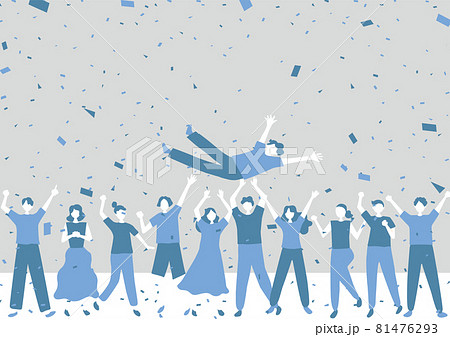 胴上げをする人々　紙吹雪 81476293