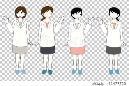 かわいい女性医師4人のイラストのイラスト素材