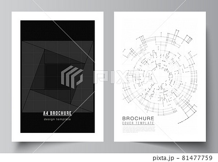 Vector layout of A4 cover design templates for brochure, flyer layout, booklet, cover design, book design. Black color technology background. Digital visualization of science, medicine, tech concept. 81477759
