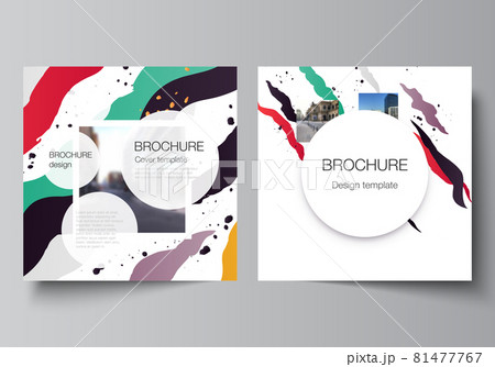 Vector layout of two square covers design templates for brochure, flyer, magazine, cover design, book design, brochure cover, creative agency, corporate, business, portfolio, pitch deck, startup. 81477767