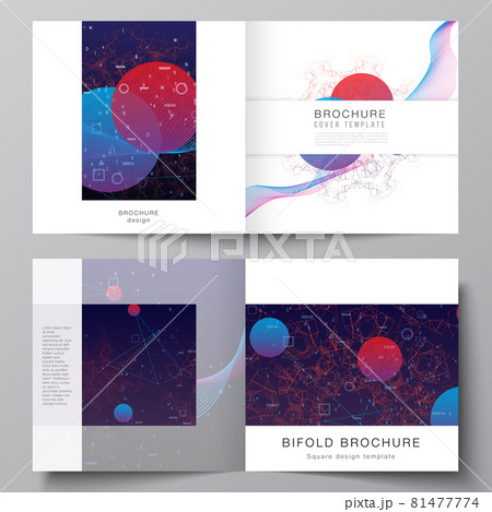 Vector layout of two covers templates for square bifold brochure, flyer, magazine, cover design, book design. Artificial intelligence, big data visualization. Quantum computer technology concept. 81477774