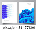 Vector layout of A4 cover mockups templates for brochure, flyer layout, booklet, cover design, book design. 3d render vector composition with dynamic realistic geometric blue shapes in motion. 81477800