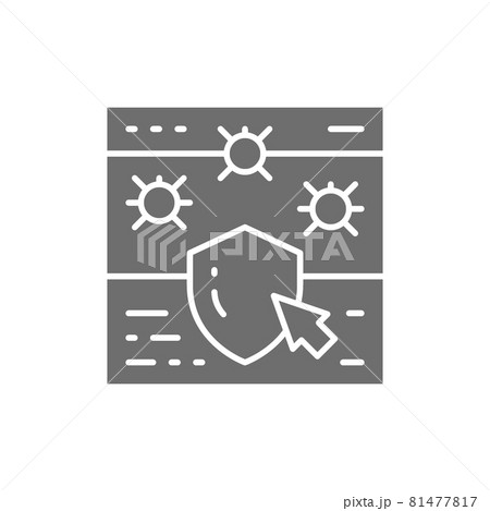 Website with shield, browser antivirus, cyber protection grey icon. 81477817