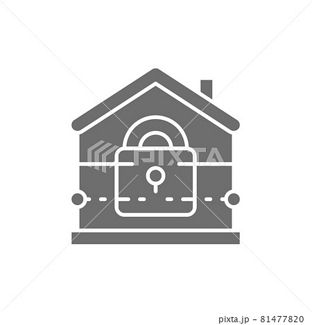 House with lock, home security, insurance grey icon. 81477820