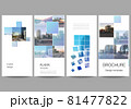 Vector layout of flyer, banner templates for website advertising design, vertical flyer design, website decoration backgrounds. Abstract design project in geometric style with blue squares. 81477822
